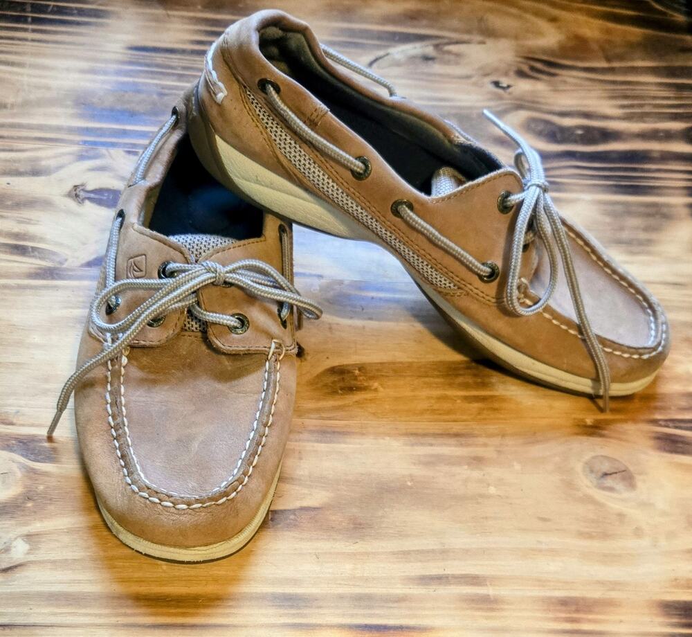 Sperry Top Sider Women's Boat Shoes Casual Tan Lace Up Leather Slip On Size 9M